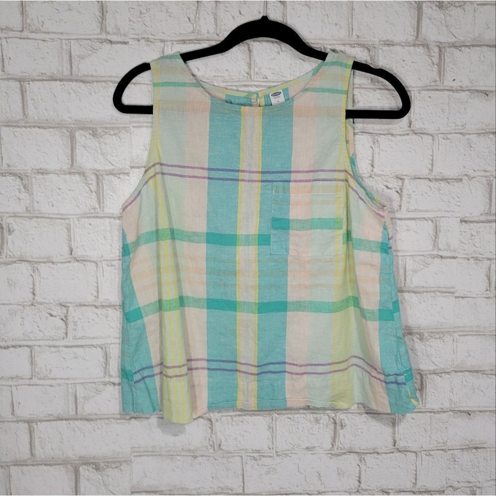 Old‎ Navy cute linen blend plaid tank